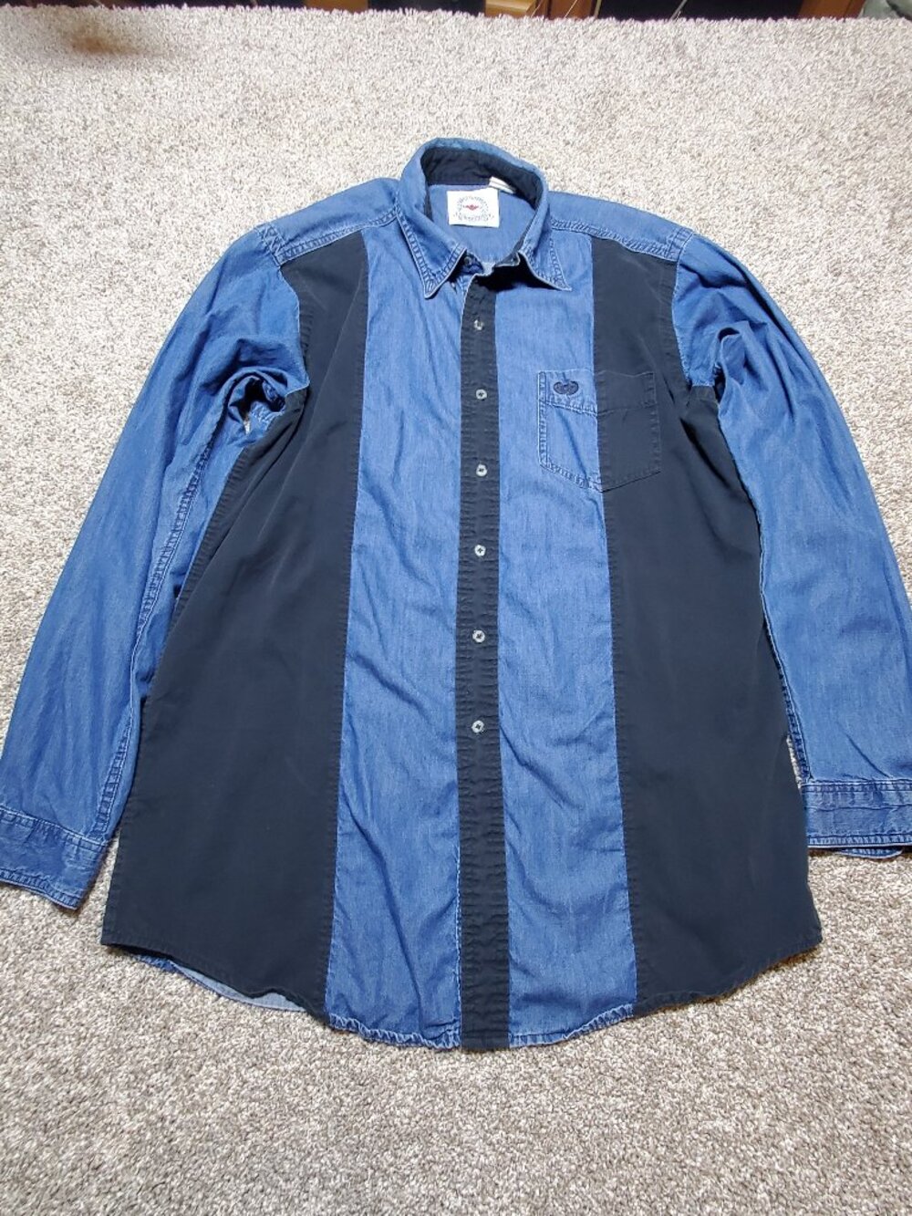Mid-West Garment Co Button Down Shirt Size Large Black and Denim